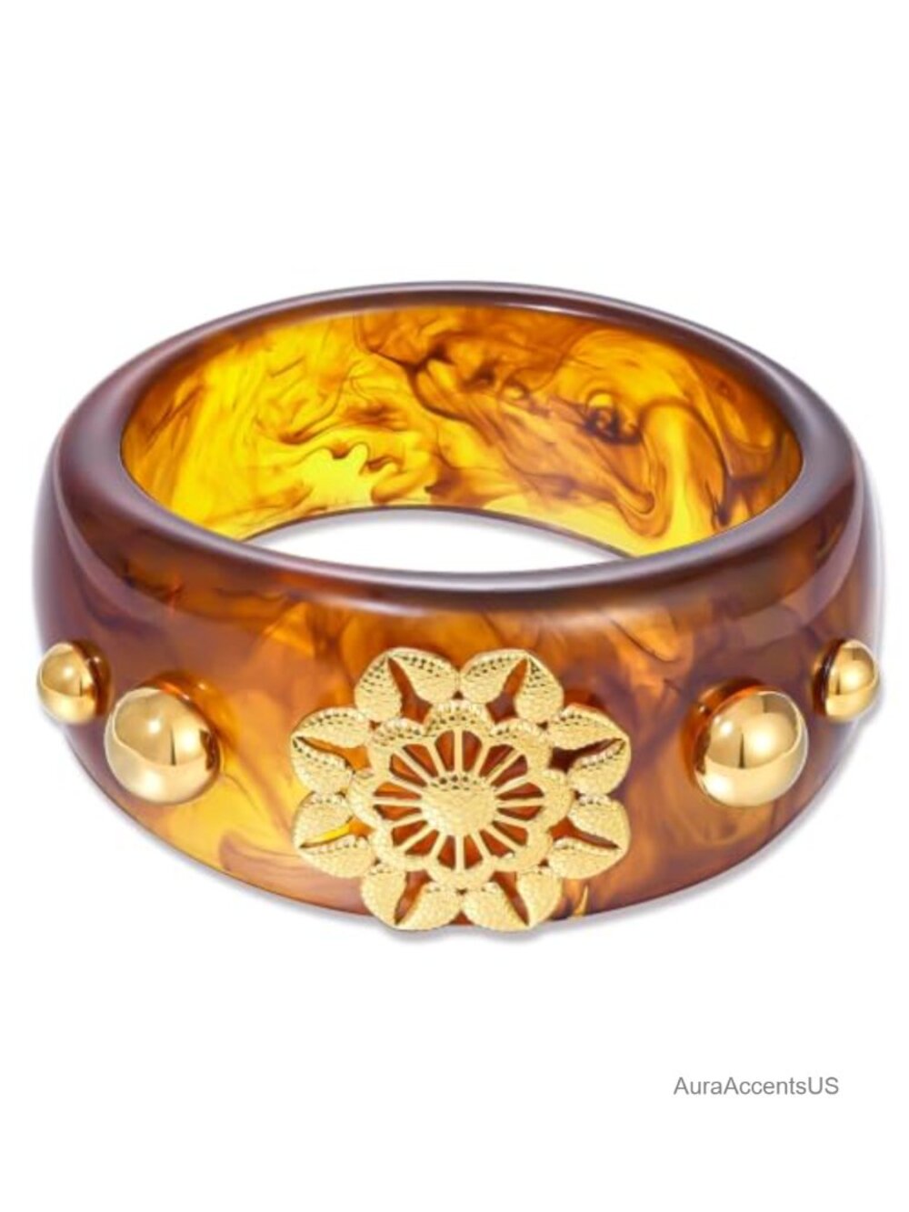 Chunky Resin Bangle Bracelet 14K Gold Plated Wide Cuff Women's